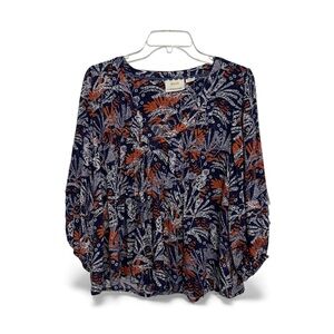 Maeve Anthropologie Top Womens Small Autumn Fall Leaf Print Boho Artsy Peasant